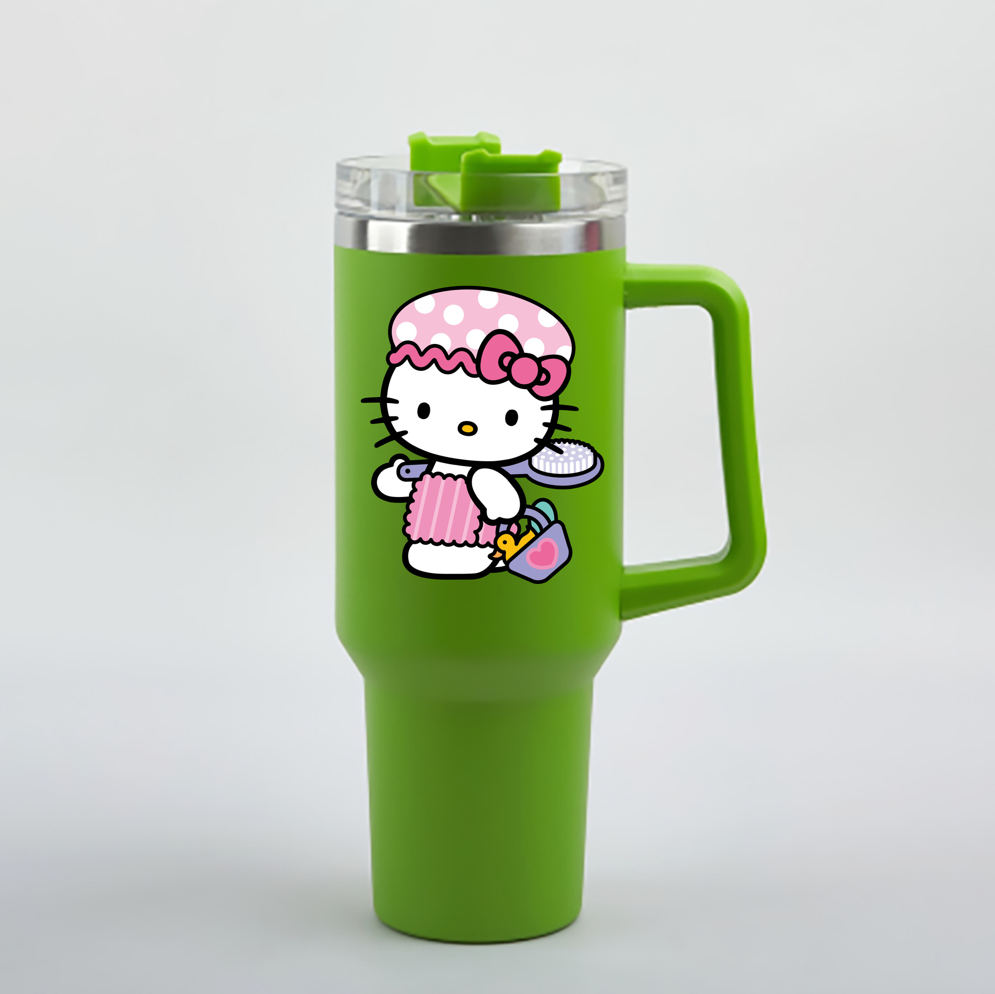 （画像用） Hello Kitty ハローキティ 1200mL車用タンブラー - クリスタルステッカー（プラスチックストロー付き）